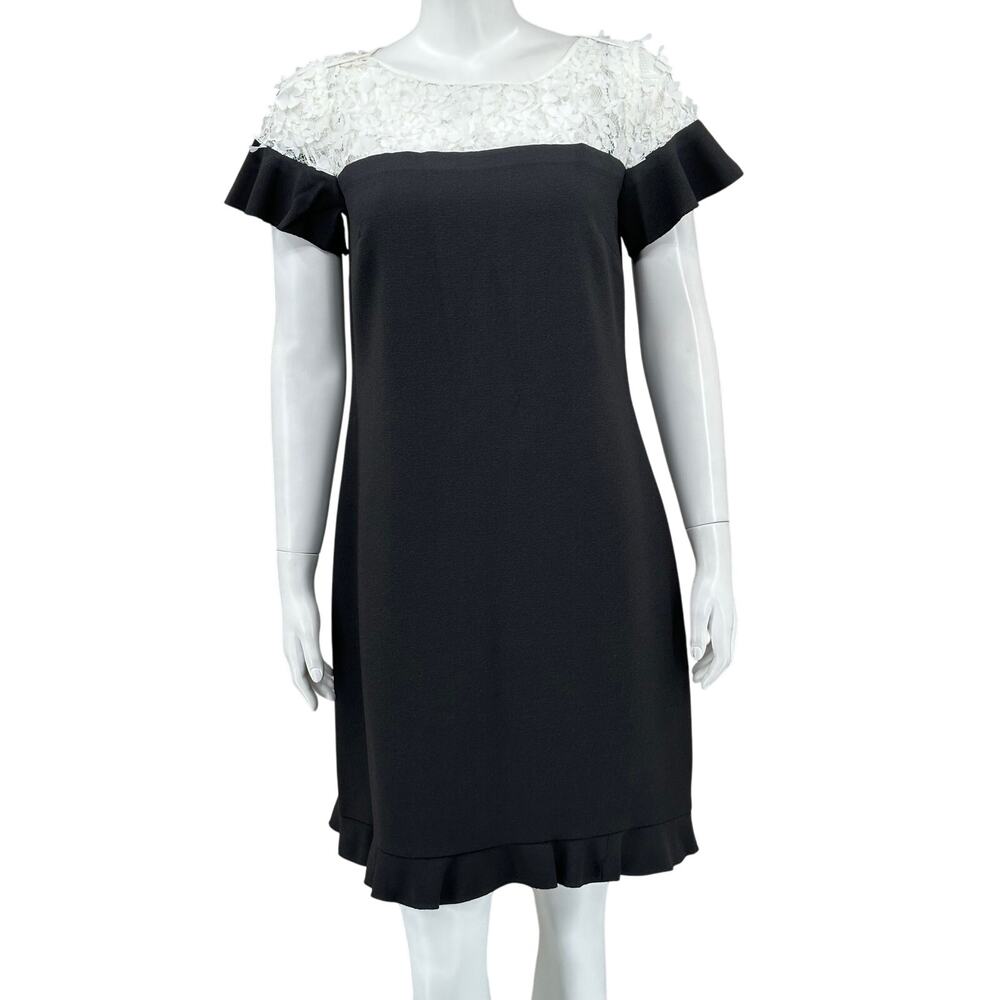 Karl Lagerfeld Dress Women 8 Black Cream Shift Lace Flowers Crepe Cocktail Party